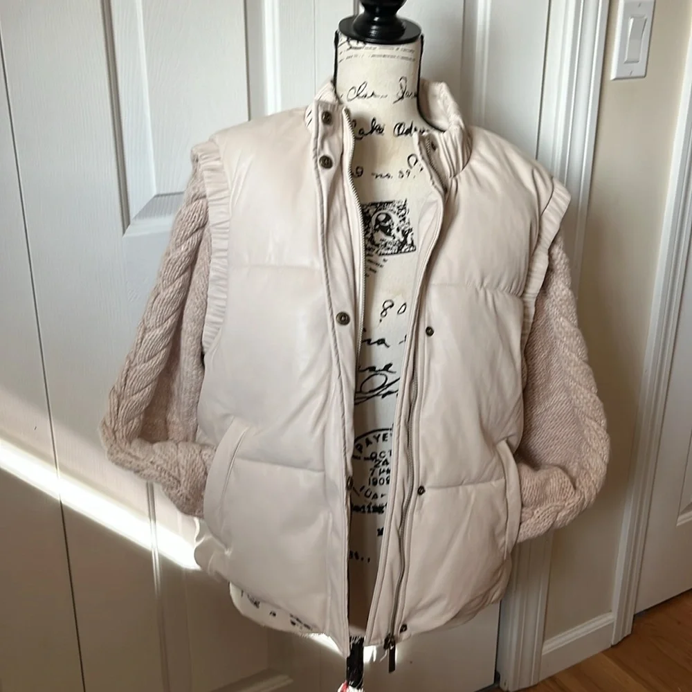 Unreal Fur Barcelona Vegan Faux Leather Cable Knit Sleeve Puffer Jacket M NWOT - Picture 8 of 16